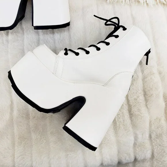 White Matte Chunky Platform Goth Punk Ankle Boots Camel - Picture 7 of 14